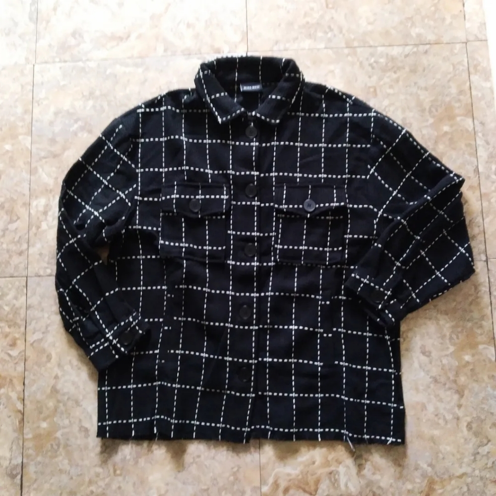 Miou Muse Black & White Grid Pattern Shacket, size Medium